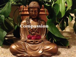 Compassion written on picture of Buddha